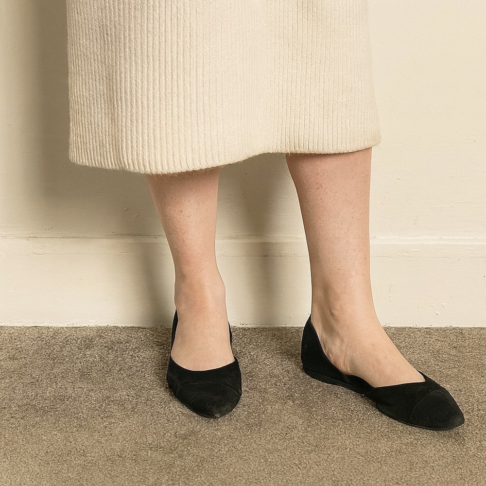 Jenni Kayne Suede D'Orsay Flats Womens 38.5 8.5 Black‎ Pointed Toe Made in Italy